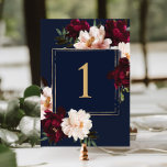 Dark Moody Burgundy Blush Navy Blue Floral Wedding Tischnummer<br><div class="desc">Personalisieren Sie diese elegante Hochzeitsfeier Tischnummer einfach und schnell. Klicken Sie einfach auf die Schaltfläche Bearbeiten mit Entwurfswerkzeugen, um den Text zu bearbeiten, Schriftart und Schriftart zu ändern. Die Blume sind sehr schön, die Bordeaux ist sehr gelb, die Rose bläst vor einem dunkelmarineblauen Hintergrund. Matching-Elemente im Speicher verfügbar. c) Somerset...</div>