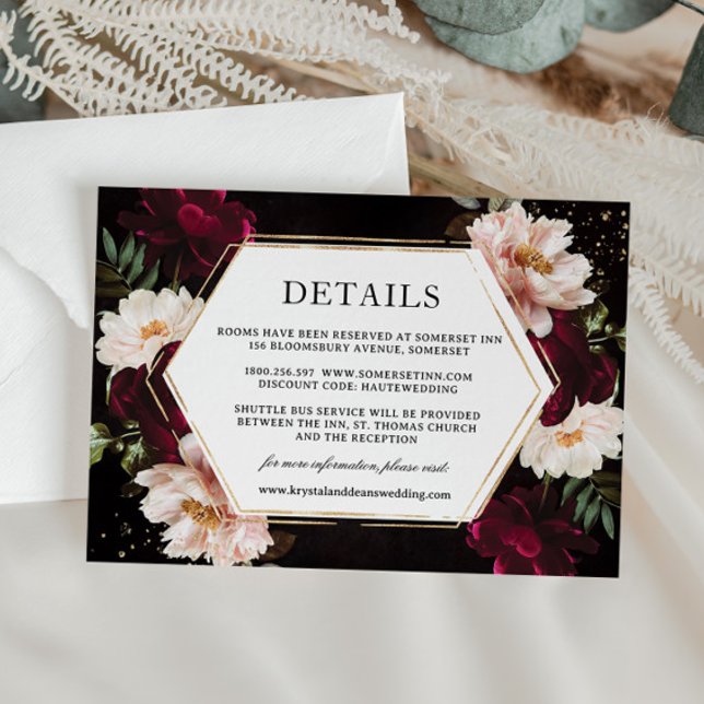 Dark Moody Burgundy Blush Peonies Floral Wedding Begleitkarte (Von Creator hochgeladen)