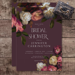 Dark Moody Burgundy & Cream Peonies Brautparty Einladung