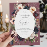Dark Moody Burgundy Oval Floral Frame Wedding