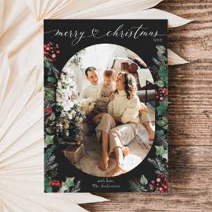 Dark Moody Chic Botanisches Foto Xmas Card Feiertagskarte