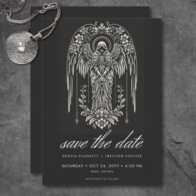 Dark Moody Cloaked Angel Wedding Save The Date (Dark Moody Cloaked Angel Wedding Save The Date)