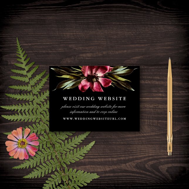 Dark + Moody Elegant Floral Black Wedding Website Begleitkarte (Von Creator hochgeladen)