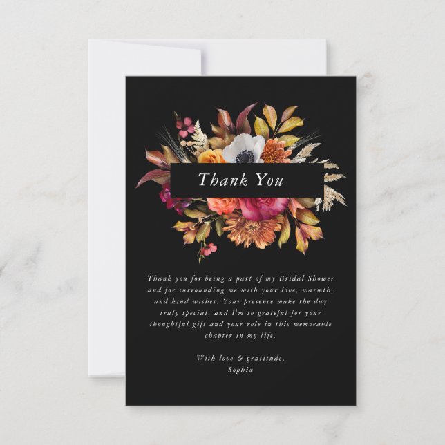 Dark Moody Fall Floral Brautparty Vielen Dank Dankeskarte (Vorderseite)