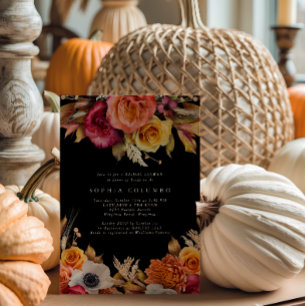 Dark Moody Fall Floral Romantisches Brautparty Einladung