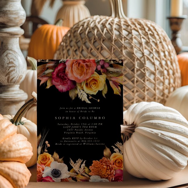 Dark Moody Fall Floral Romantisches Brautparty Einladung (Dark and Moody Dramatic Fall Bridal Shower Invitation )