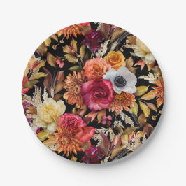 Dark Moody Fall Floral Romantisches Brautparty Pappteller