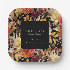 Dark Moody Fall Floral Romantisches Brautparty Pappteller