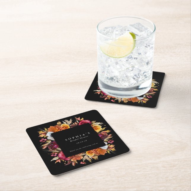 Dark Moody Fall Floral Romantisches Brautparty Rechteckiger Pappuntersetzer (Vor Ort)