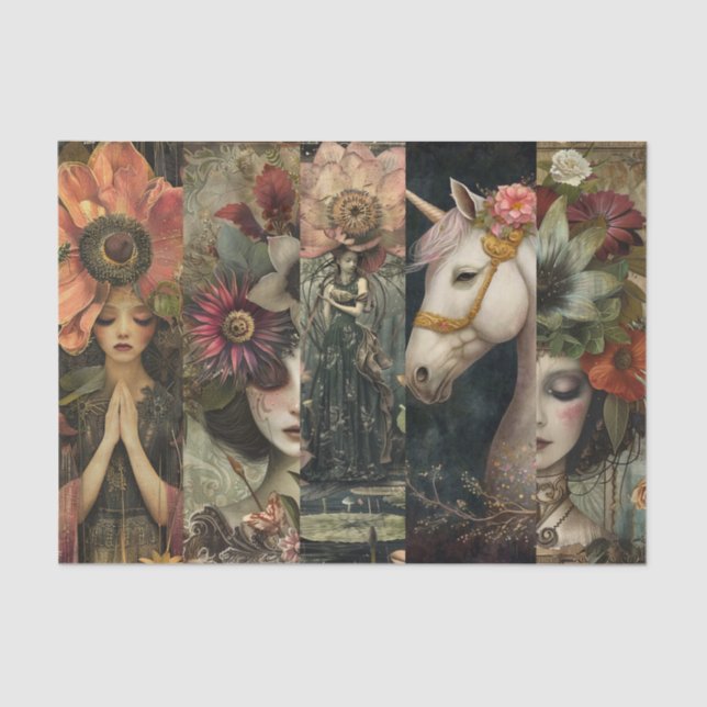 Dark Moody Fantasy Garden Collage Decoupage Seidenpapier (Vorderseite)