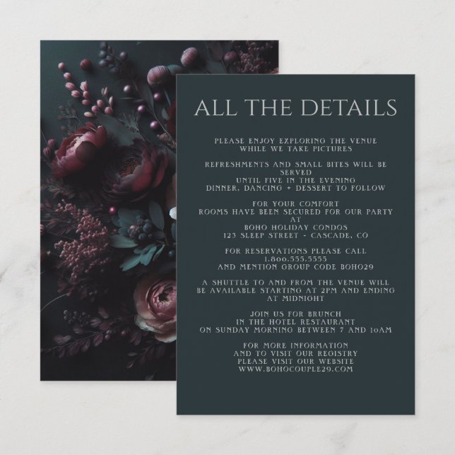 Dark Moody Floral Begleitkarte (Vorne/Hinten)