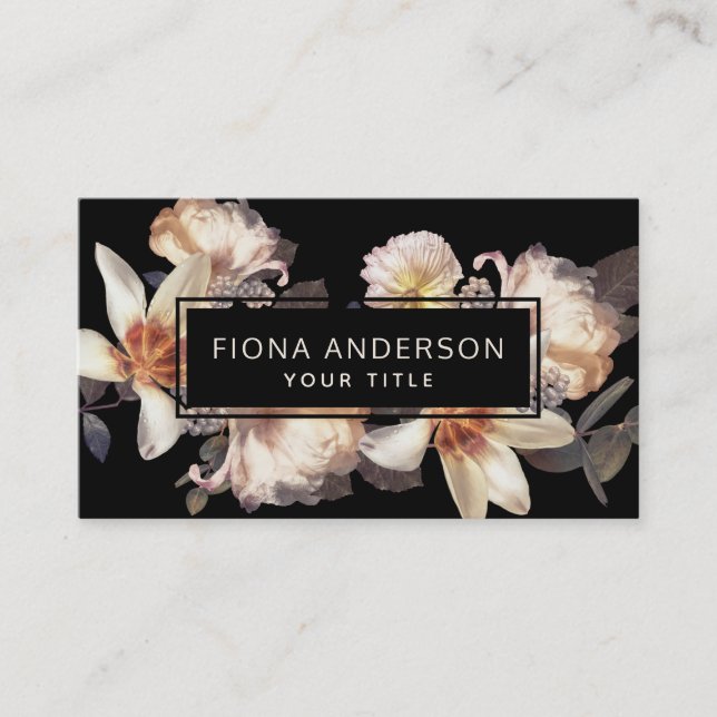 Dark Moody Floral Business Beruflich Visitenkarte (Vorderseite)