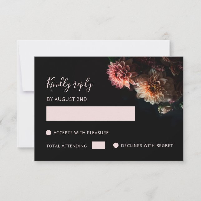 Dark Moody Floral Chrysanthemum RSVP Card (Vorderseite)