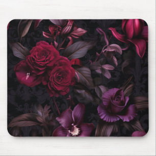 Dark Moody Floral Elegant Black & Burgundy Mousepad