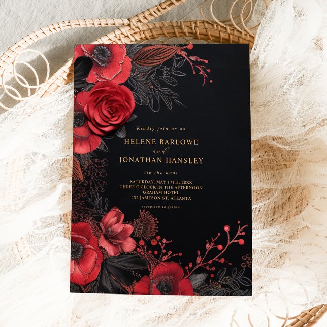 Dark Moody Floral Elegant Gothic Wedding Einladung (Dark Moody Floral Elegant Gothic Wedding Invitation)