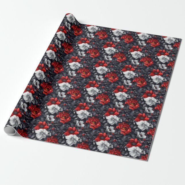 Dark Moody Floral Geschenkpapier (Ungerollt)