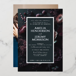 Dark Moody Floral mit Foto Folieneinladung