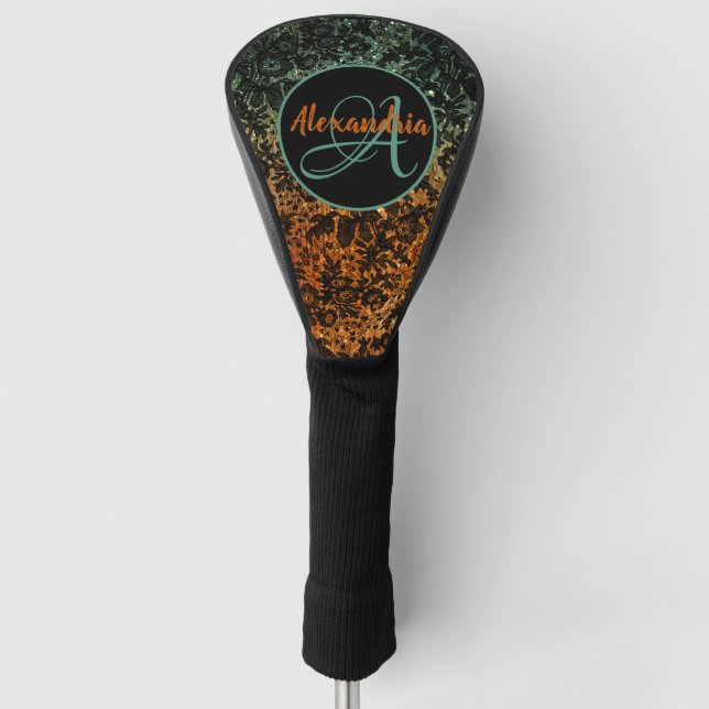 Dark Moody Floral Monogram Golf Headcover (Vorderseite)