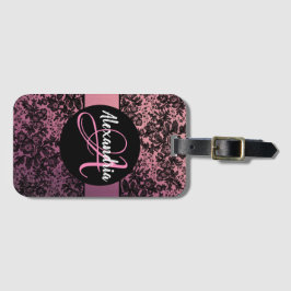 Dark Moody Floral on Pink Monogram Gepäckanhänger