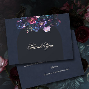 Dark Moody Floral Romantic Black Mauve Wedding Dankeskarte