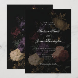 Dark Moody Floral Romantic Black Peony Wedding Einladung
