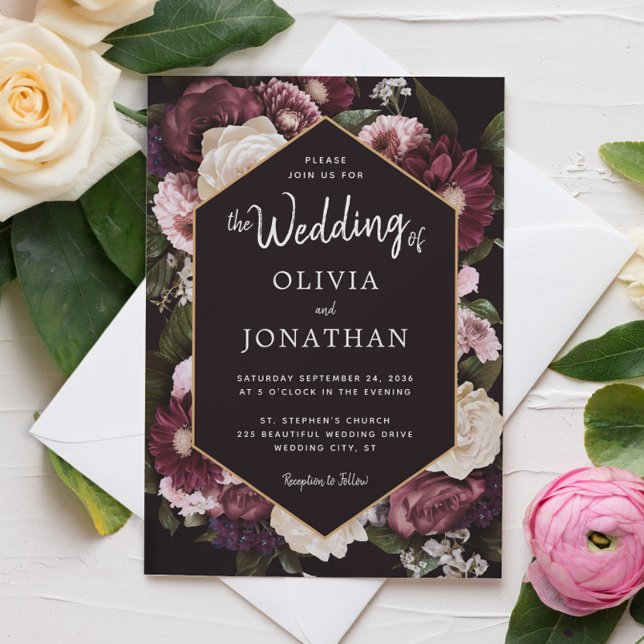 Dark Moody Floral Romantic Wedding Einladung (Von Creator hochgeladen)