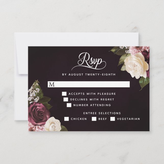 Dark Moody Floral Romantic Wedding Meetings Option RSVP Karte (Vorderseite)