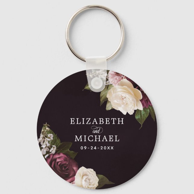 Dark Moody Floral Romantic Wedding Schlüsselanhänger (Vorderseite)