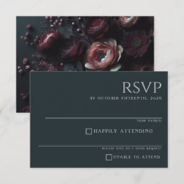 Dark Moody Floral RSVP Karte