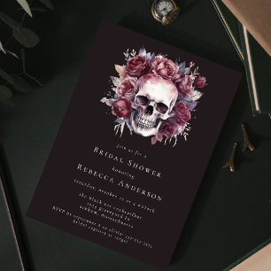 Dark Moody Floral Skull Gothic-Brautparty Einladung