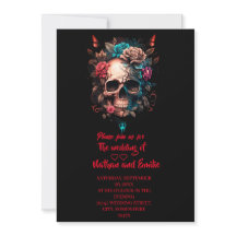 Dark Moody Floral Skull Gothic Wedding Einladung