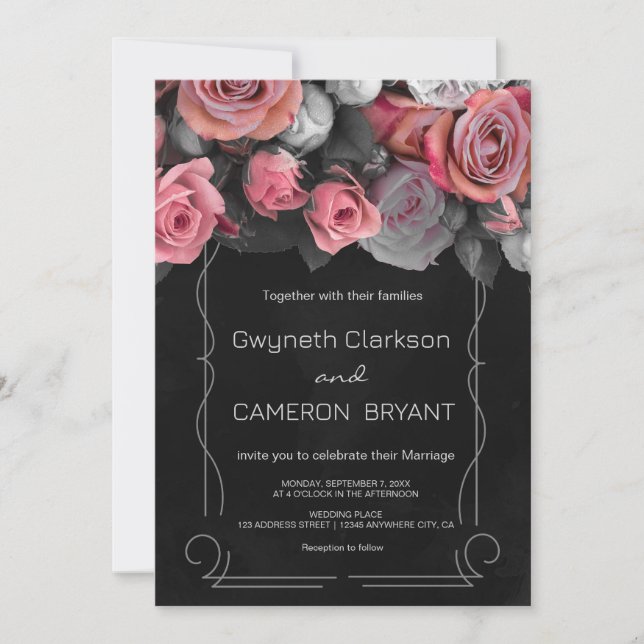 Dark Moody Florals noir rose Invitation (Devant)