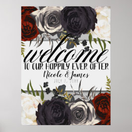Dark Moody Glam Botanische Flora Begrüßung Hochzei Poster