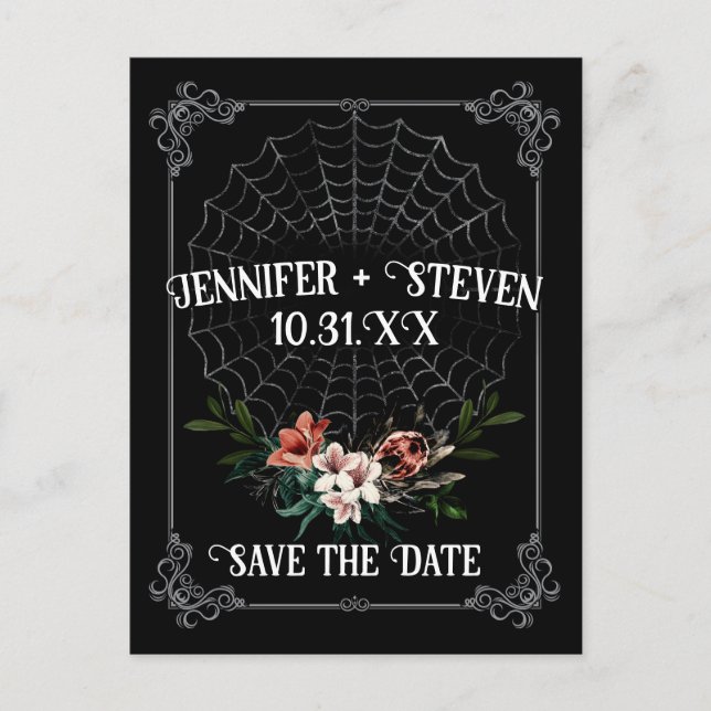 Dark Moody Goth Wedding Save the Date Postcard Postkarte (Vorderseite)