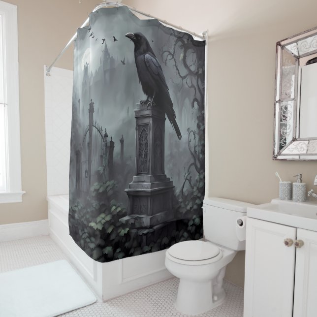 Dark Moody Gothic Crow - Haunting Badezimmer Décor Duschvorhang (Beispiel)