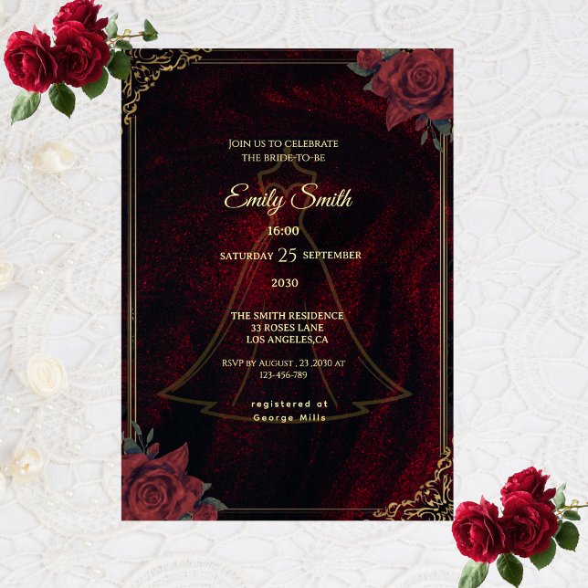 Dark Moody Gothic Red Roses Elegant Bridal Shower Einladung (Von Creator hochgeladen)