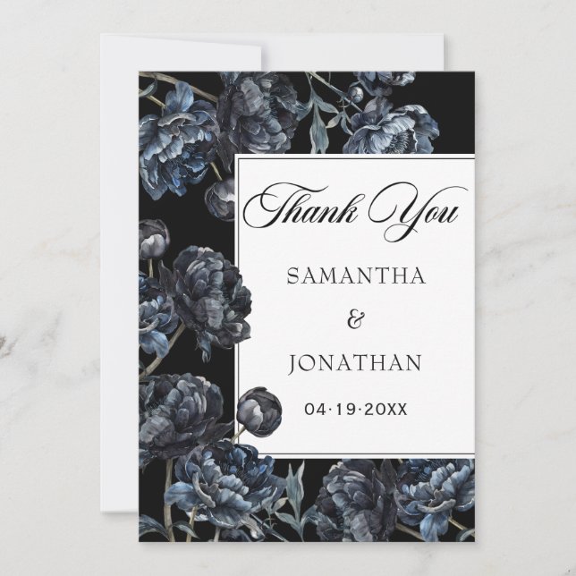 Dark Moody Gothique Floral Mariage Carte de remerc (Devant)