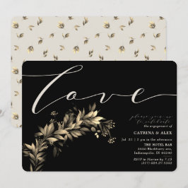 Dark Moody Greenery Beige Black Engagement Party Einladung