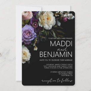 Dark Moody Lila Floral Wedding Einladung