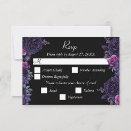 Dark Moody Lila Gothic Florals Wedding RSVP Card Karte