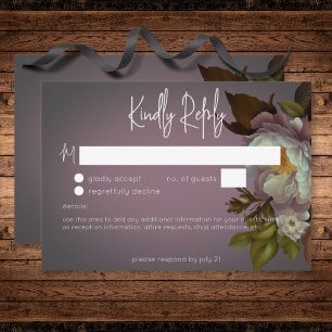 Dark Moody Mauve Floral Moderne Hochzeit kein Aben RSVP Karte