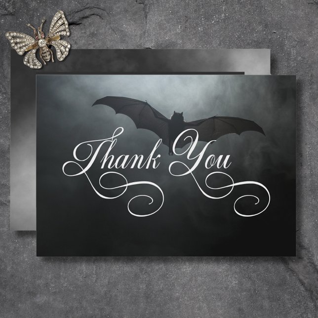 Dark Moody Midnight Bat & Fog Wedding Dankeskarte (Dark Moody Midnight Bat & Fog Wedding Thank You Card)