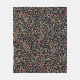 Dark Moody Midnight Forest Floral Botanical Fleecedecke