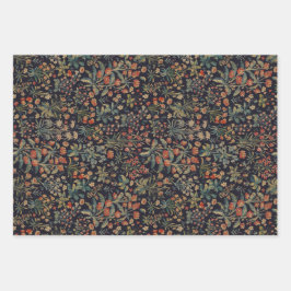 Dark Moody Midnight Forest Floral Botanical Geschenkpapier Set