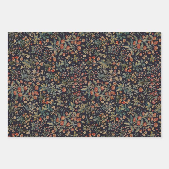 Dark Moody Midnight Forest Floral Botanical Geschenkpapier Set (Vorderseite)