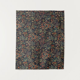 Dark Moody Midnight Forest Floral Botanical Wandteppich