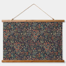 Dark Moody Midnight Forest Floral Botanical Wandteppich Mit Holzrahmen