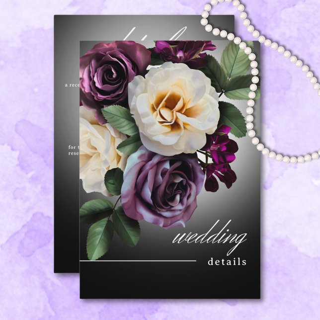 Dark Moody Midnight Lila Floral Romance Details Begleitkarte (Dark Moody Midnight Purple Floral Romance Details Enclosure Card)