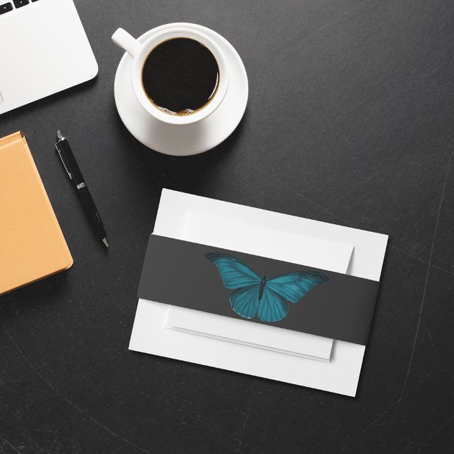 Dark Moody Minimal Aquamarin Moth Wedding Einladungsbanderole (Von Creator hochgeladen)