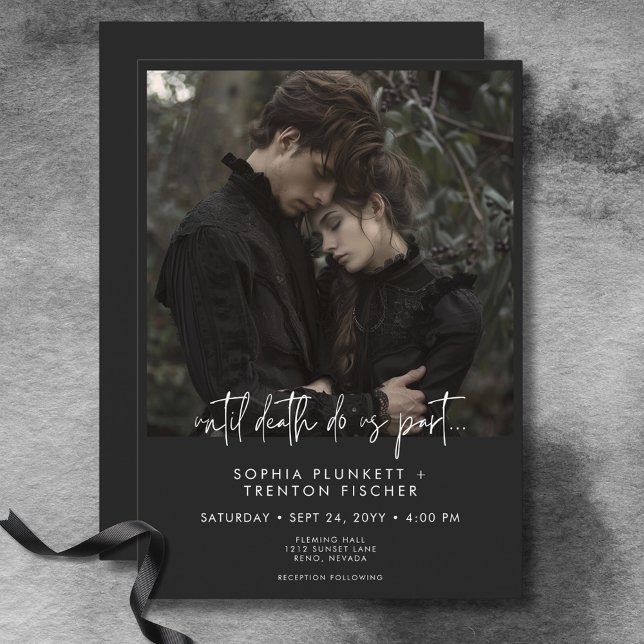 Dark Moody Minimal Foto Wedding Einladung (Dark Moody Minimal Photo Wedding Invitation)